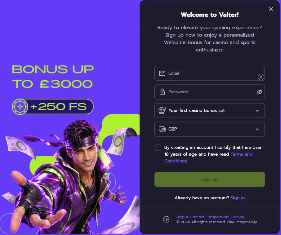 valter casino login